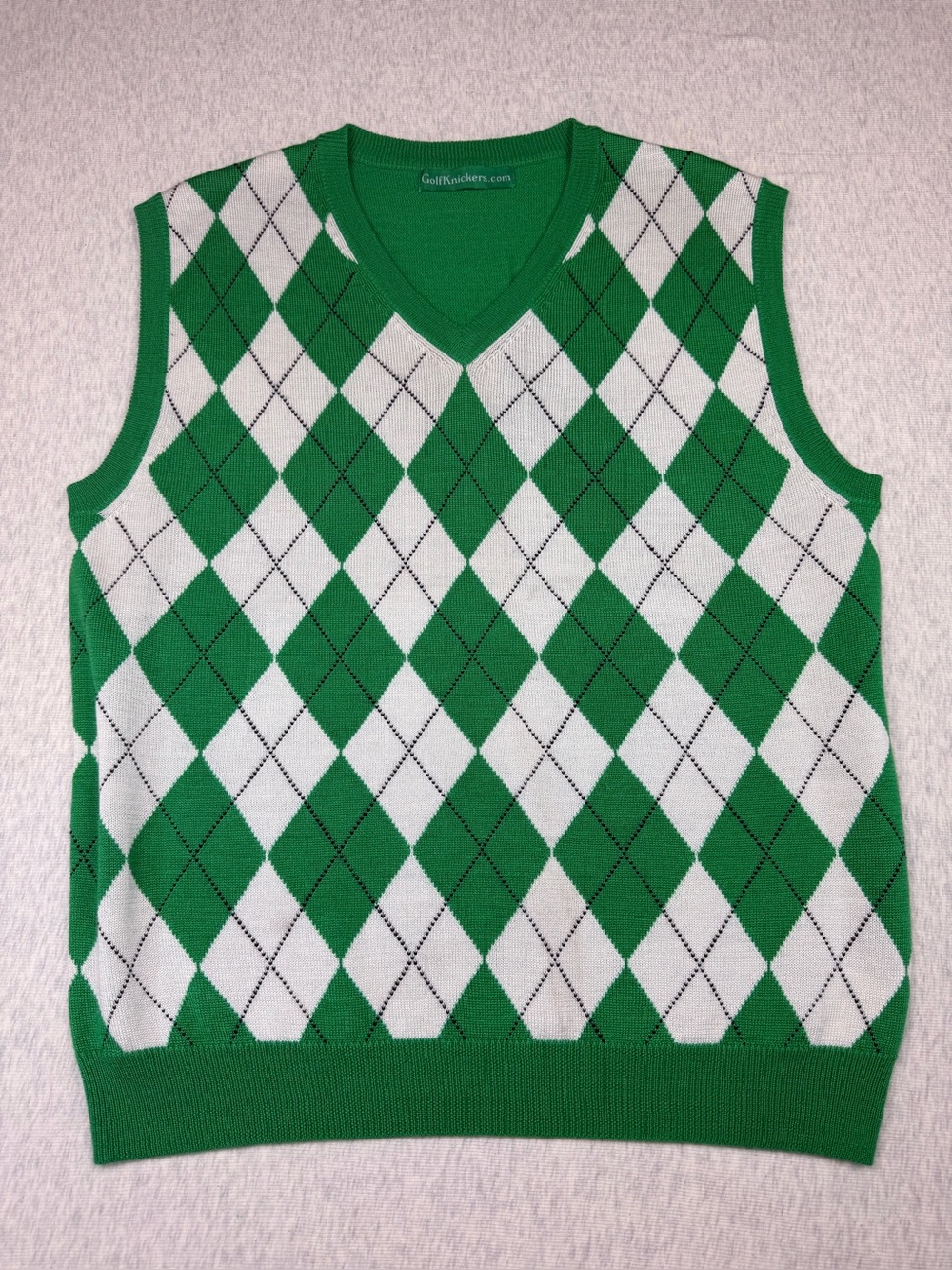 GolfKnicker.com Argyle Sweater Vest Men’s XL Wool Blend Green White Golf Preppy